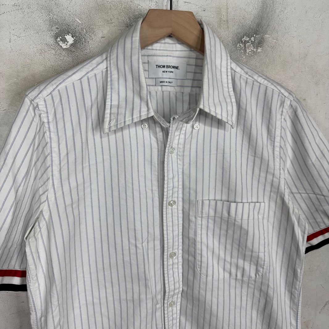 Thom Browne Striped Frayed Hem Sleeve Stripe Shirt