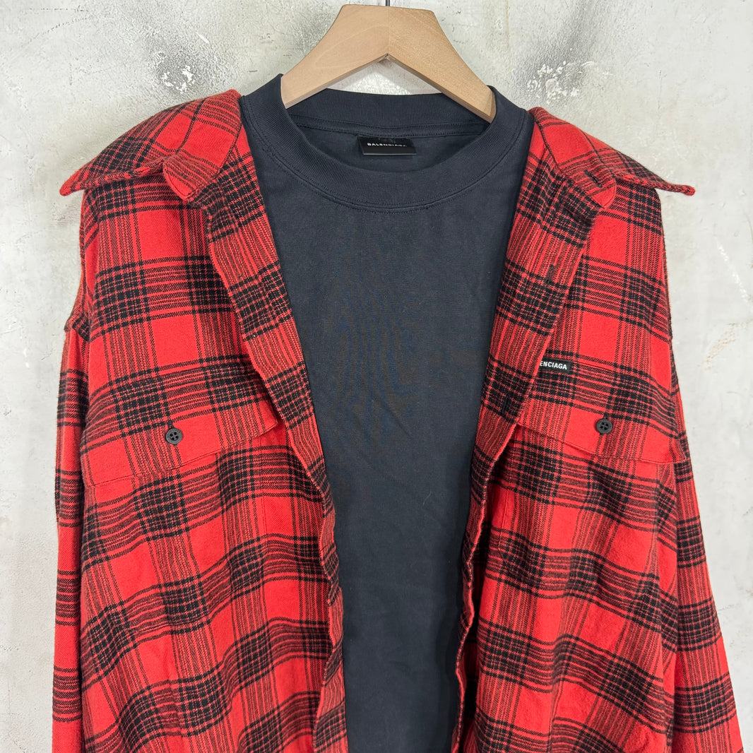 Balenciaga Trompe Layered Plaid Flannel