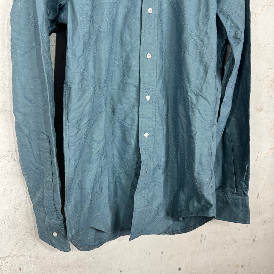 Thom Browne Teal Embroidered Patterned Shirt