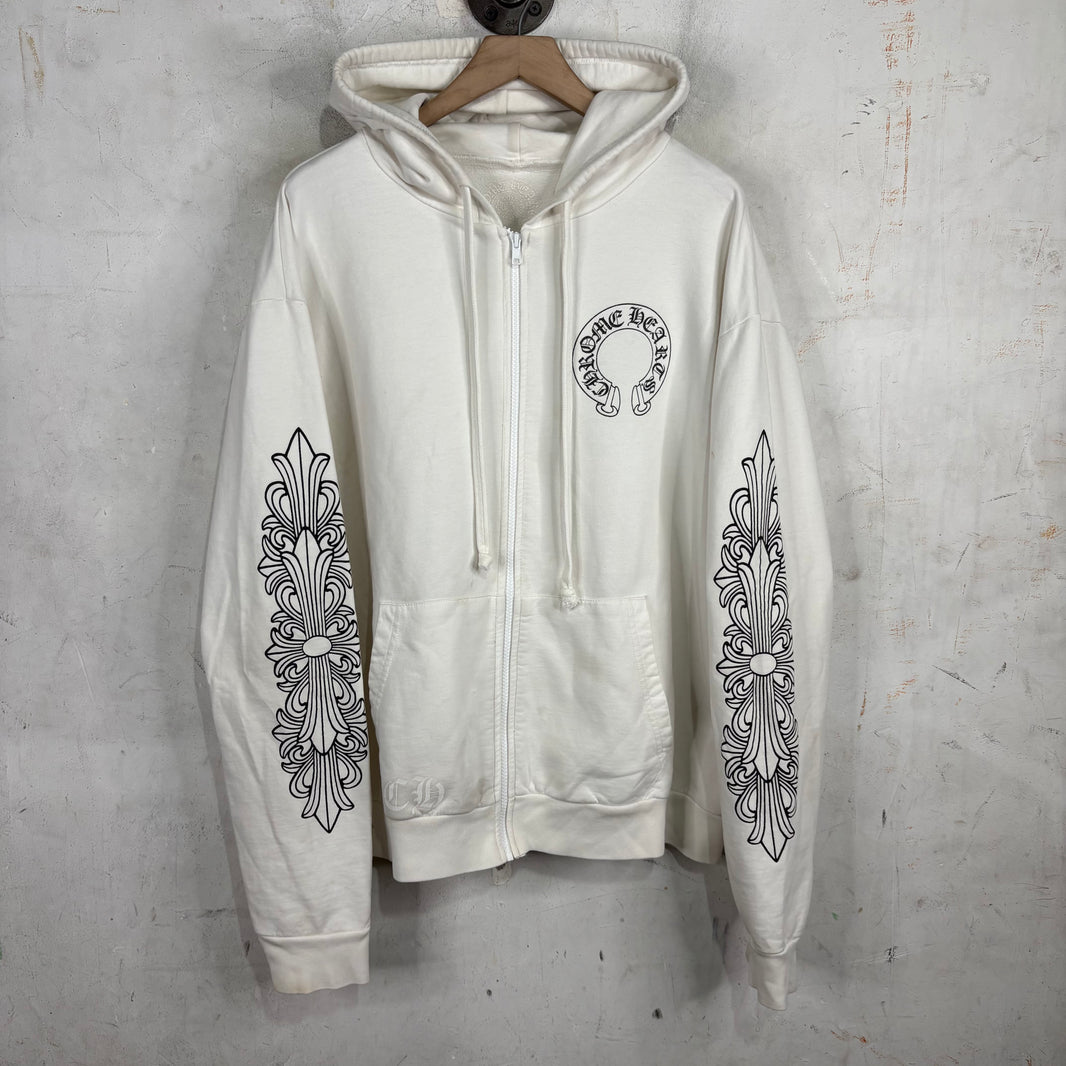 Chrome Hearts Smoked White Floral Horseshoe Zip Hoodie
