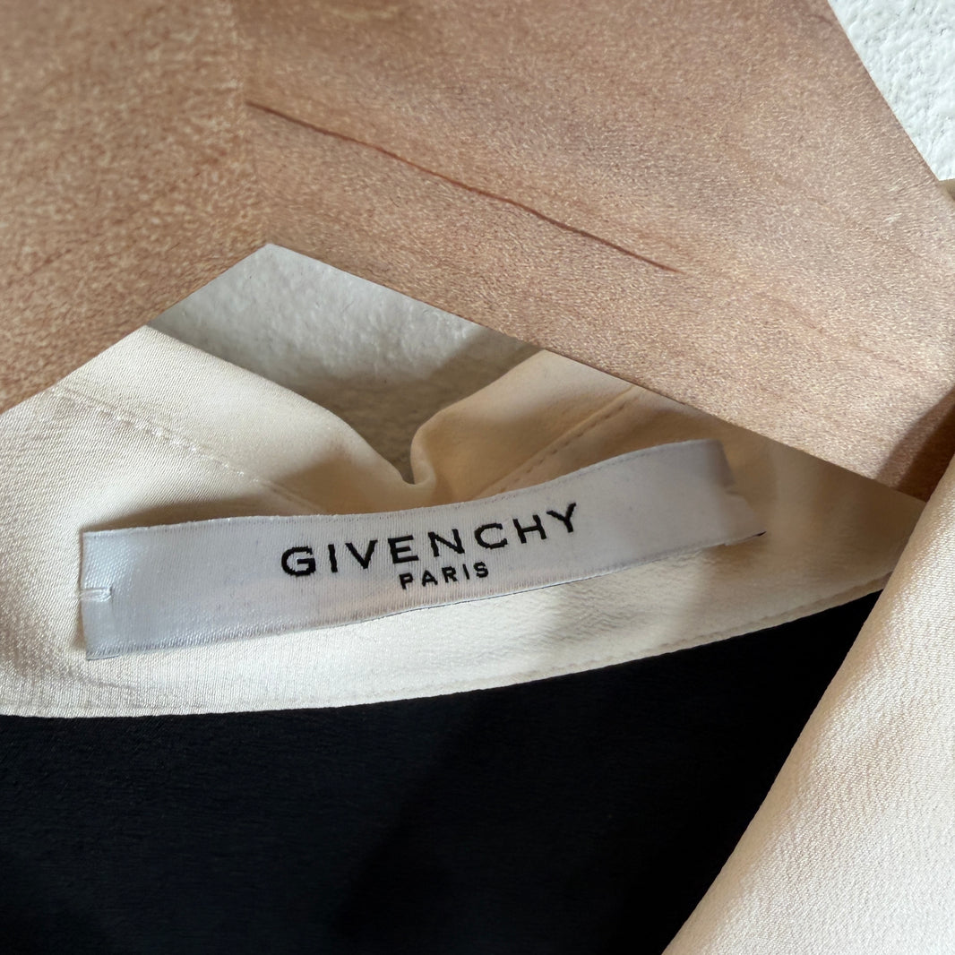 Givenchy White/Black Split Silk Button Up LS Shirt