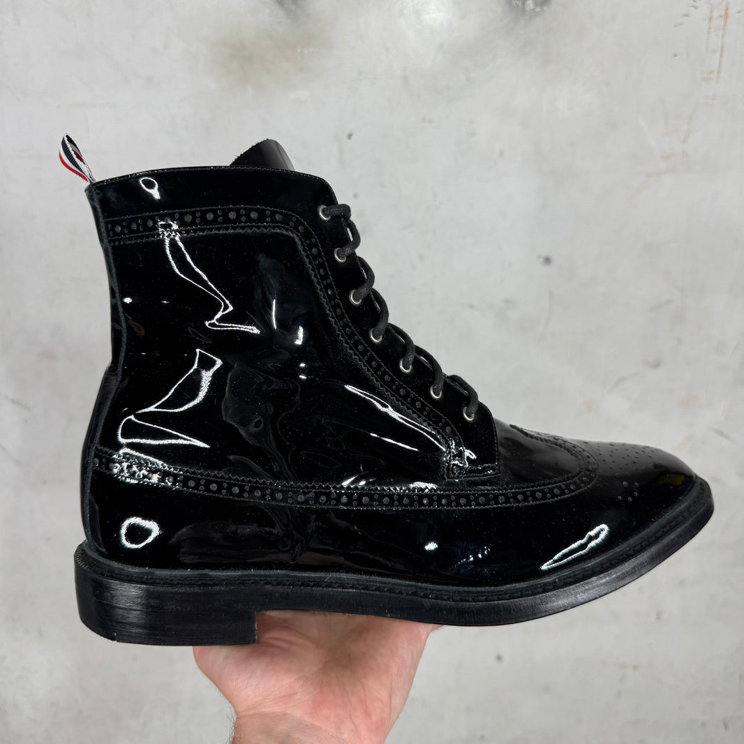 Thom Browne Patent Leather Wing-Tip Lace Up Boots