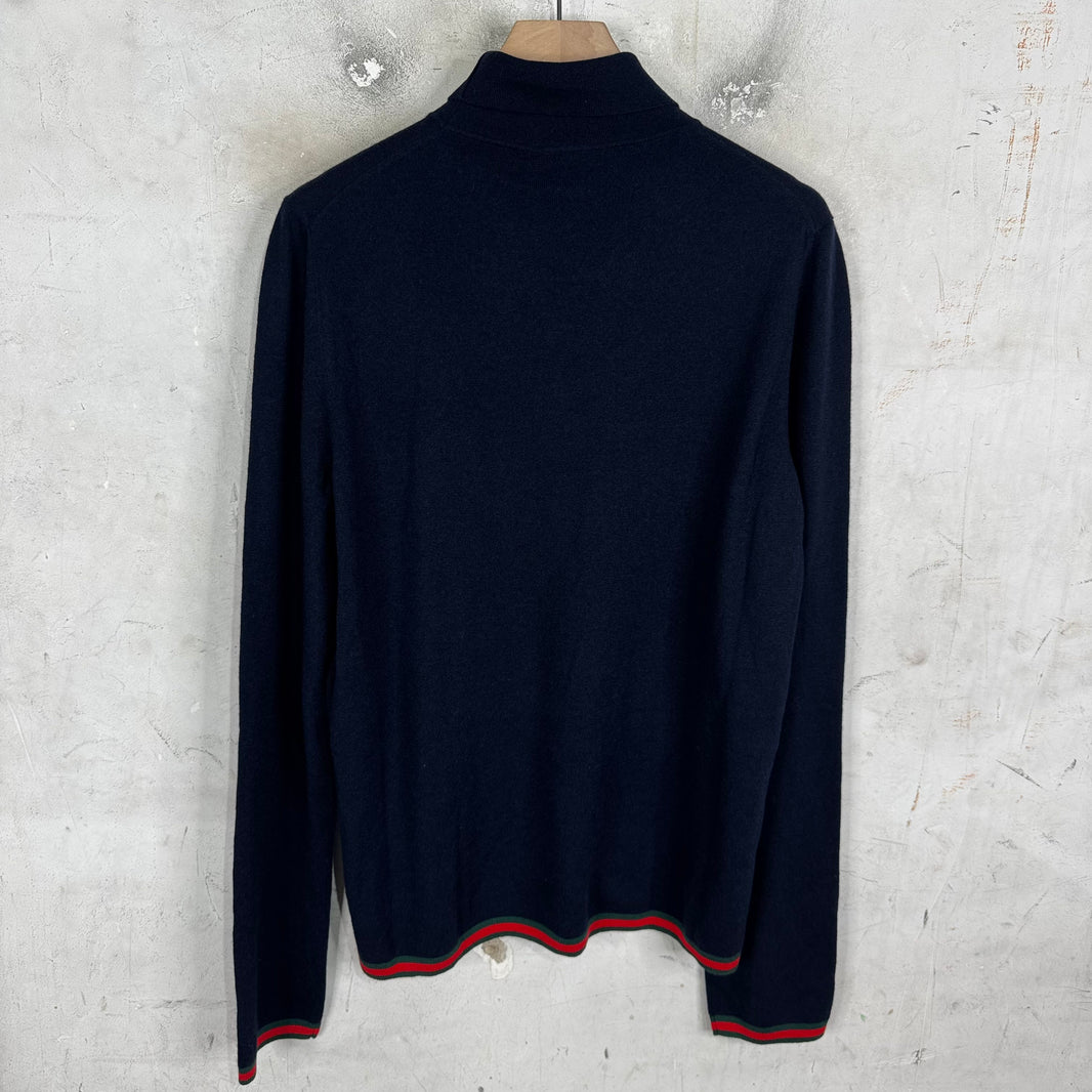 Gucci Navy Cashmere Web Turtleneck