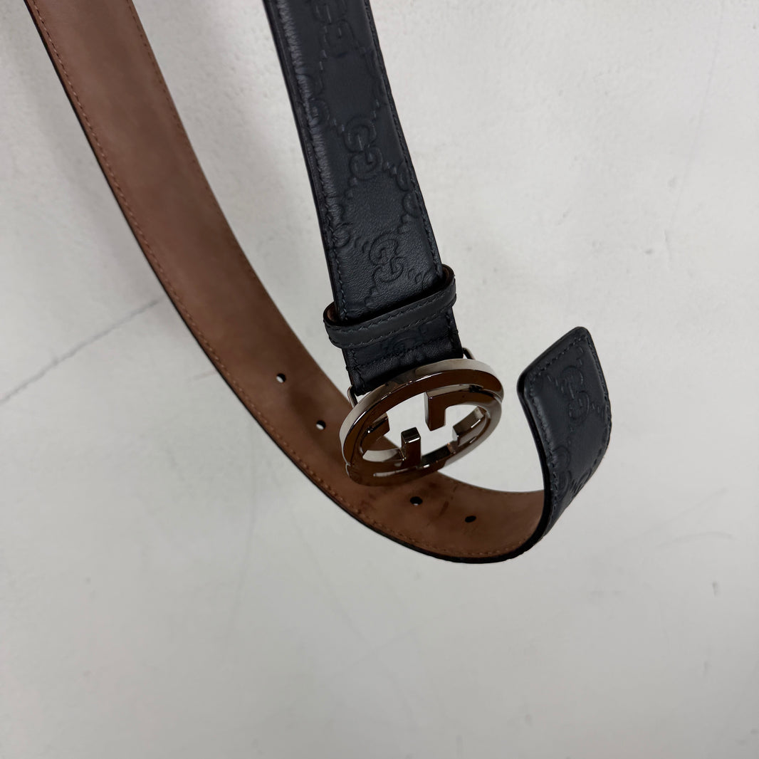 Gucci Gray Leather Monogram Belt