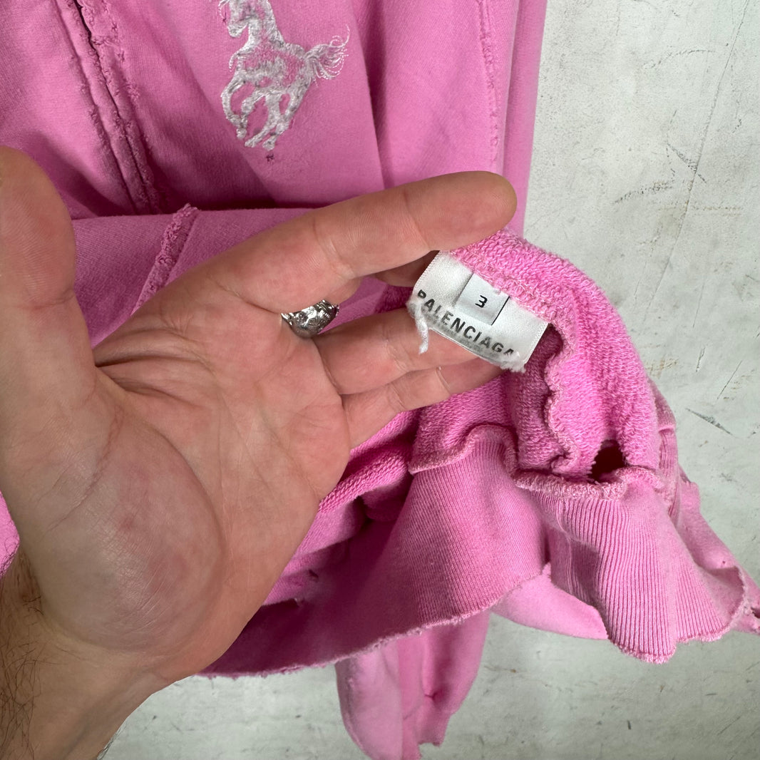 Balenciaga Pink Distressed Polo Zip Hoodie