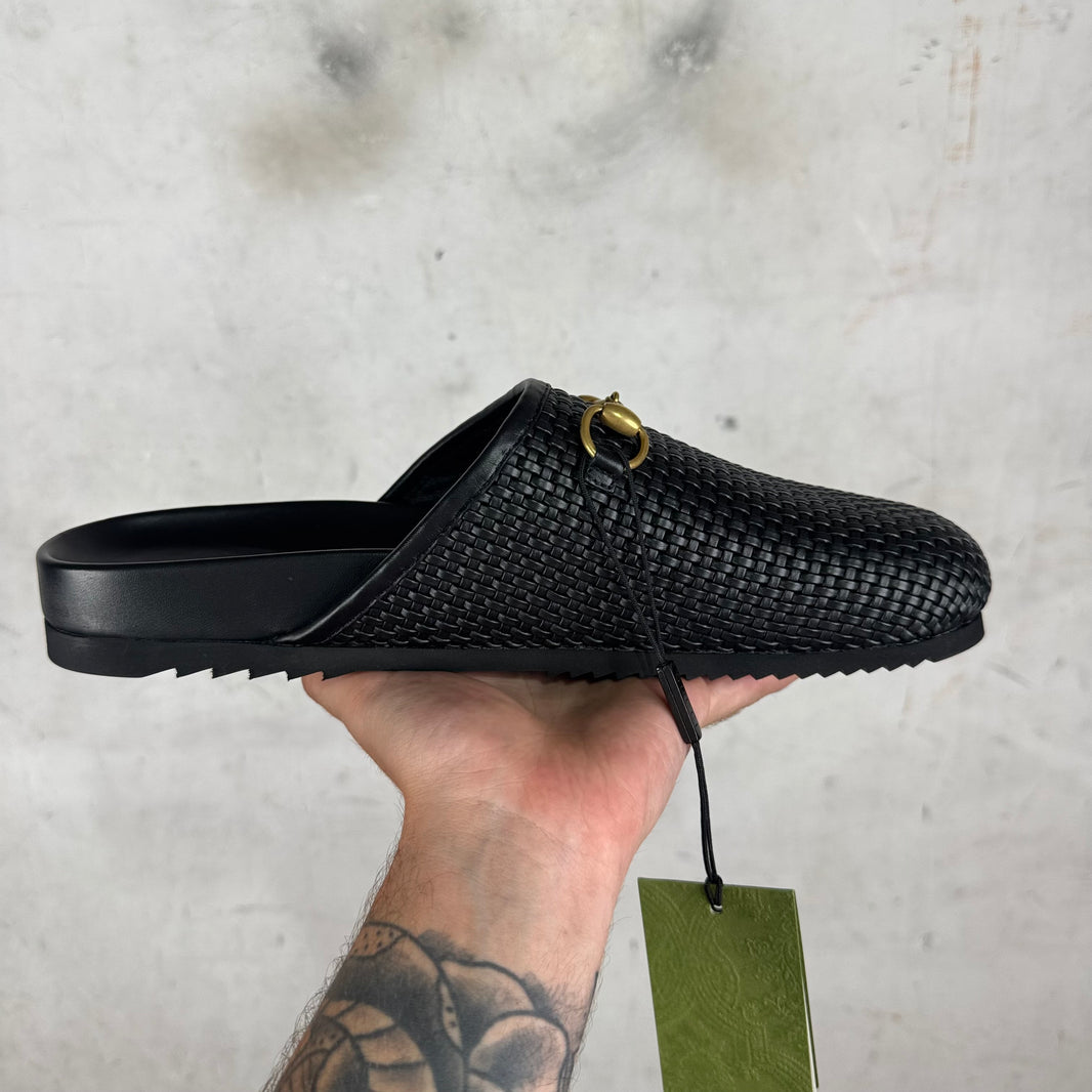 Gucci Woven Leather Horsebit Mules