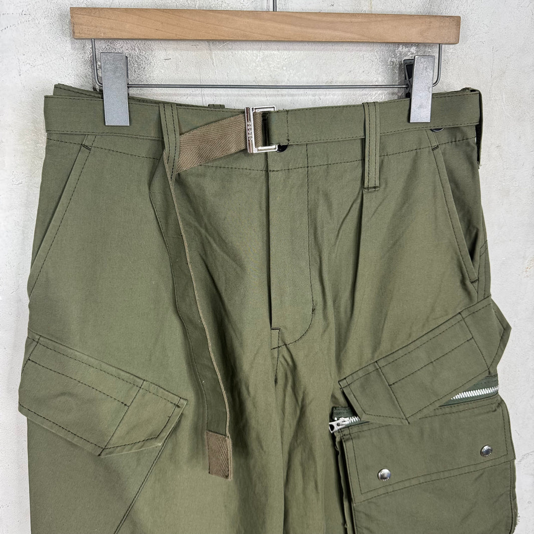 Sacai Wide Belted Olive Cargo Pants
