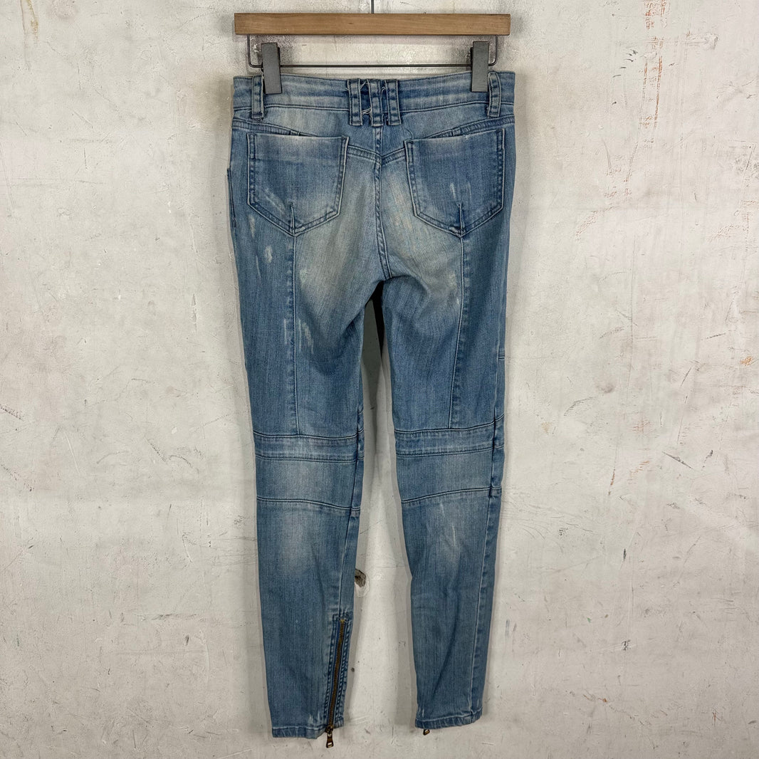 Balmain Womens Lightwash Biker Jeans