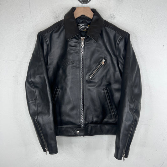 Stussy Leather S Wing Cropped Biker Jacket