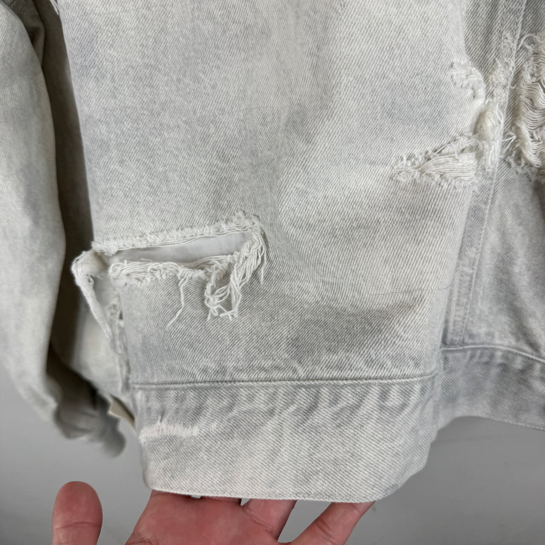 Balenciaga Distressed White Oversized Denim Jacket