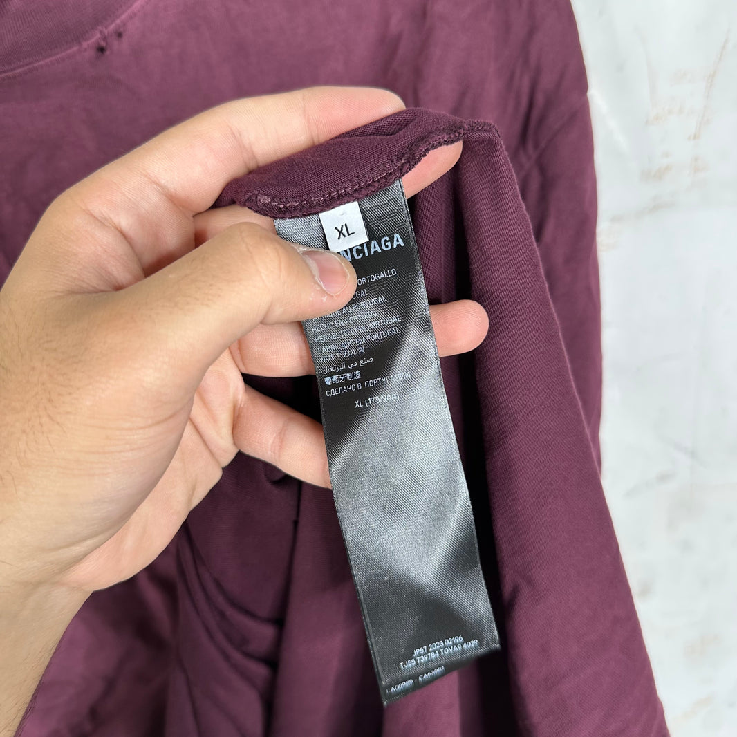 Balenciaga Burgundy Tape Logo T-Shirt