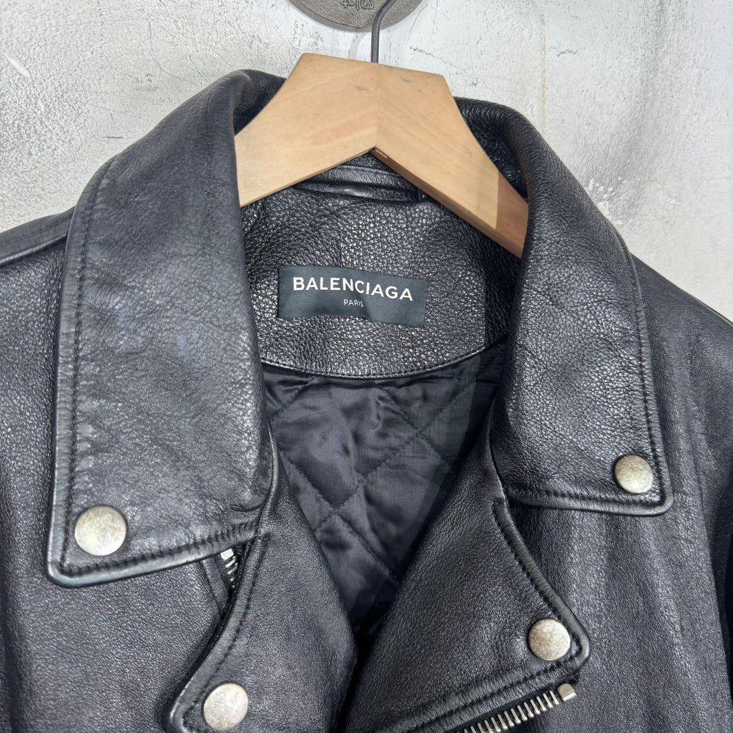 Balenciaga Tape Graphic Leather Biker Jacket