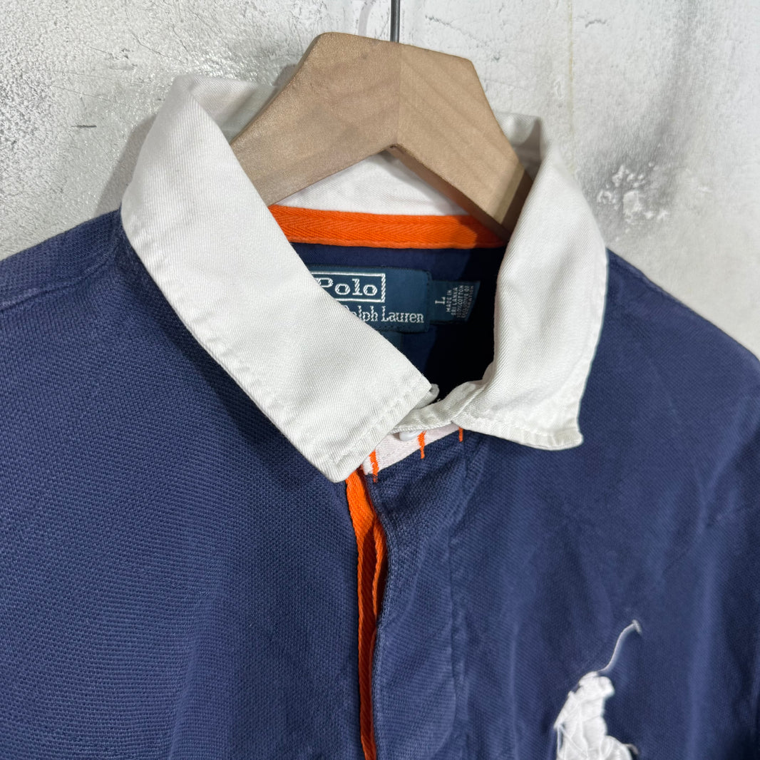 Ralph Lauren Navy White Orange Stitch Big Pony Polo