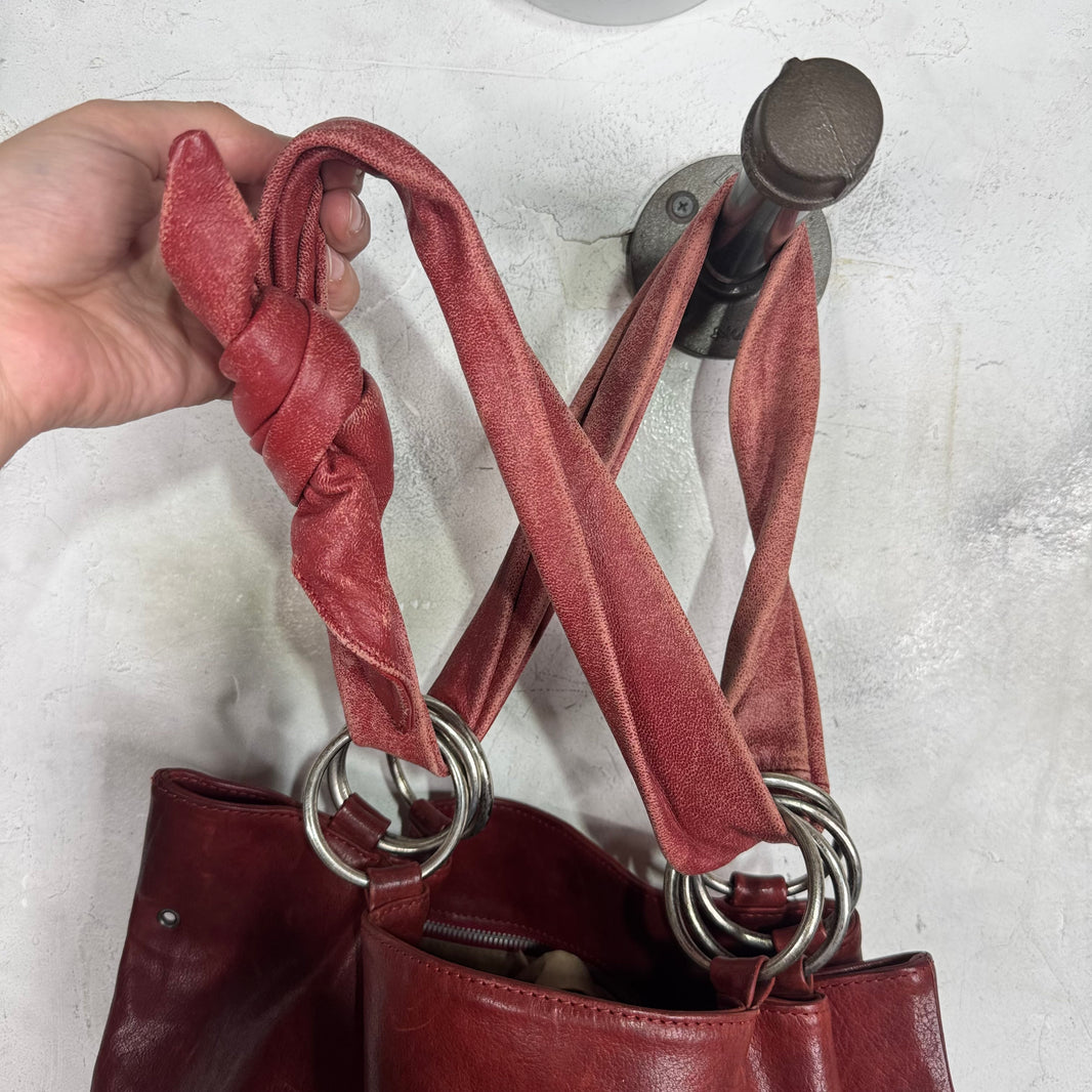 Margiela Red Leather Ring Tote Bag