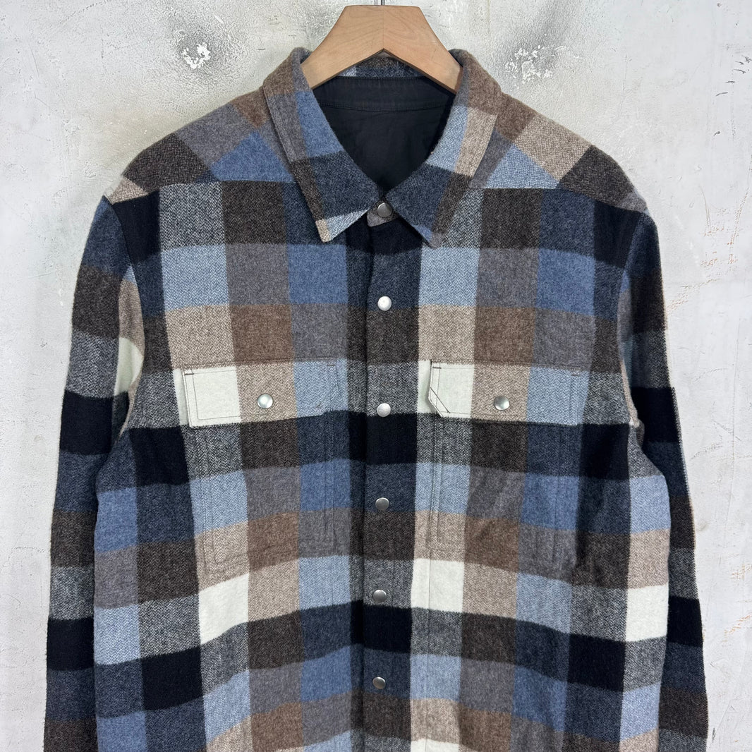 Rick Owens Porterville Wool Strapped Checkered Flannel