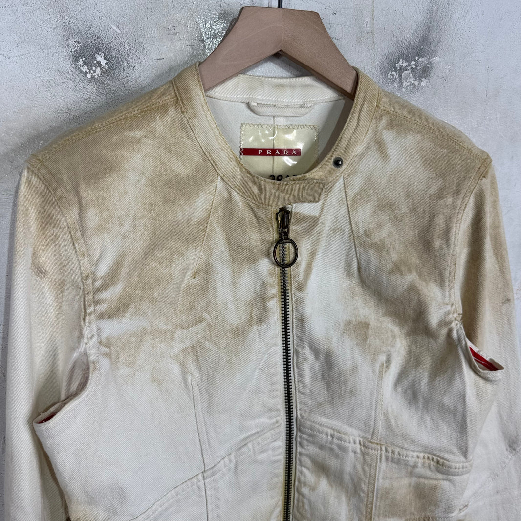 Prada 90's Sandblast Denim Biker Jacket
