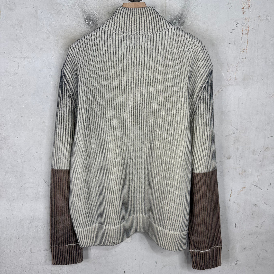 MM6 Two Tone Ribbed Knit Zip Cardigan