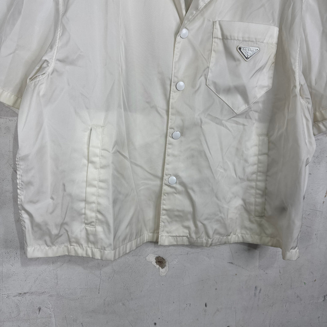 Prada White Renylon Plaqued Snap Shirt