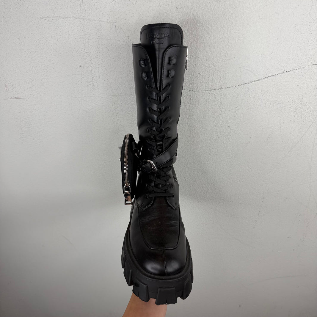 Prada Monolith Badge Cargo High Combat Boots