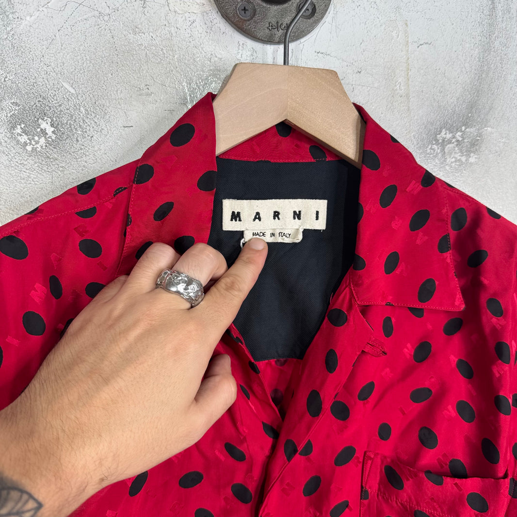 Marni Red Polka Dot Logo Viscose Shirt