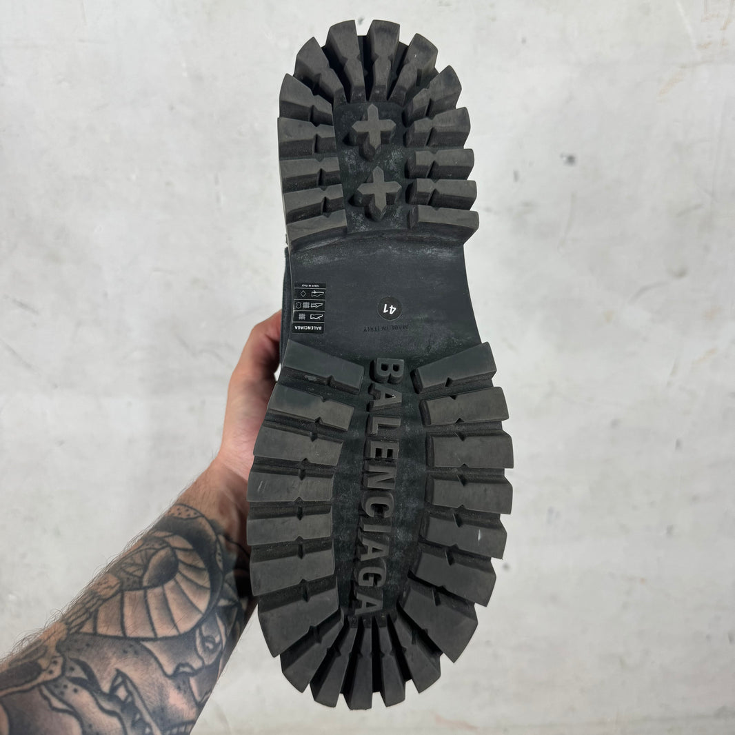 Balenciaga Black Distressed Strike Combat Boots