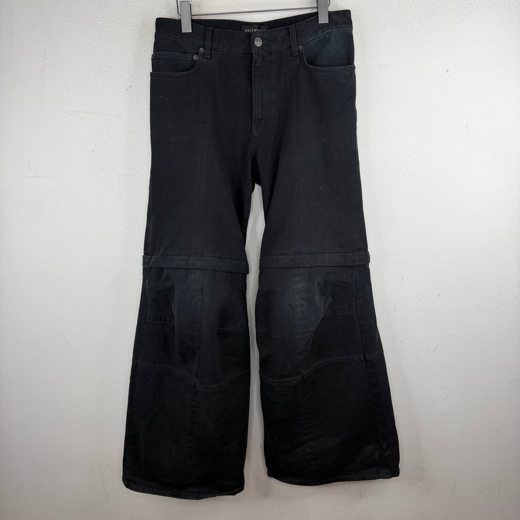 Balenciaga Convertible Black Kick Knee Flared Jeans