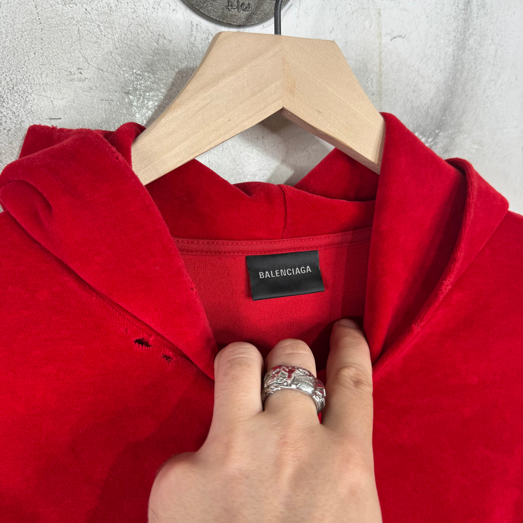 Balenciaga Rhinestoned Distressed Velvet Zip Up Hoodie