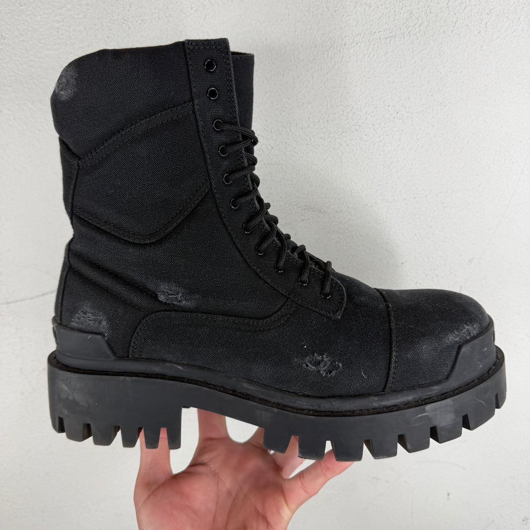 Balenciaga Black Canvas Strike Boots