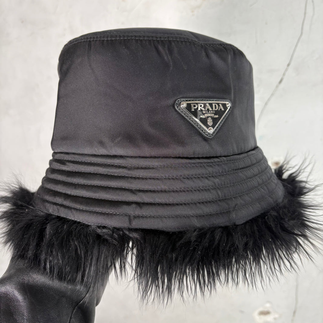 Prada Fur Lined Nylon Bucket