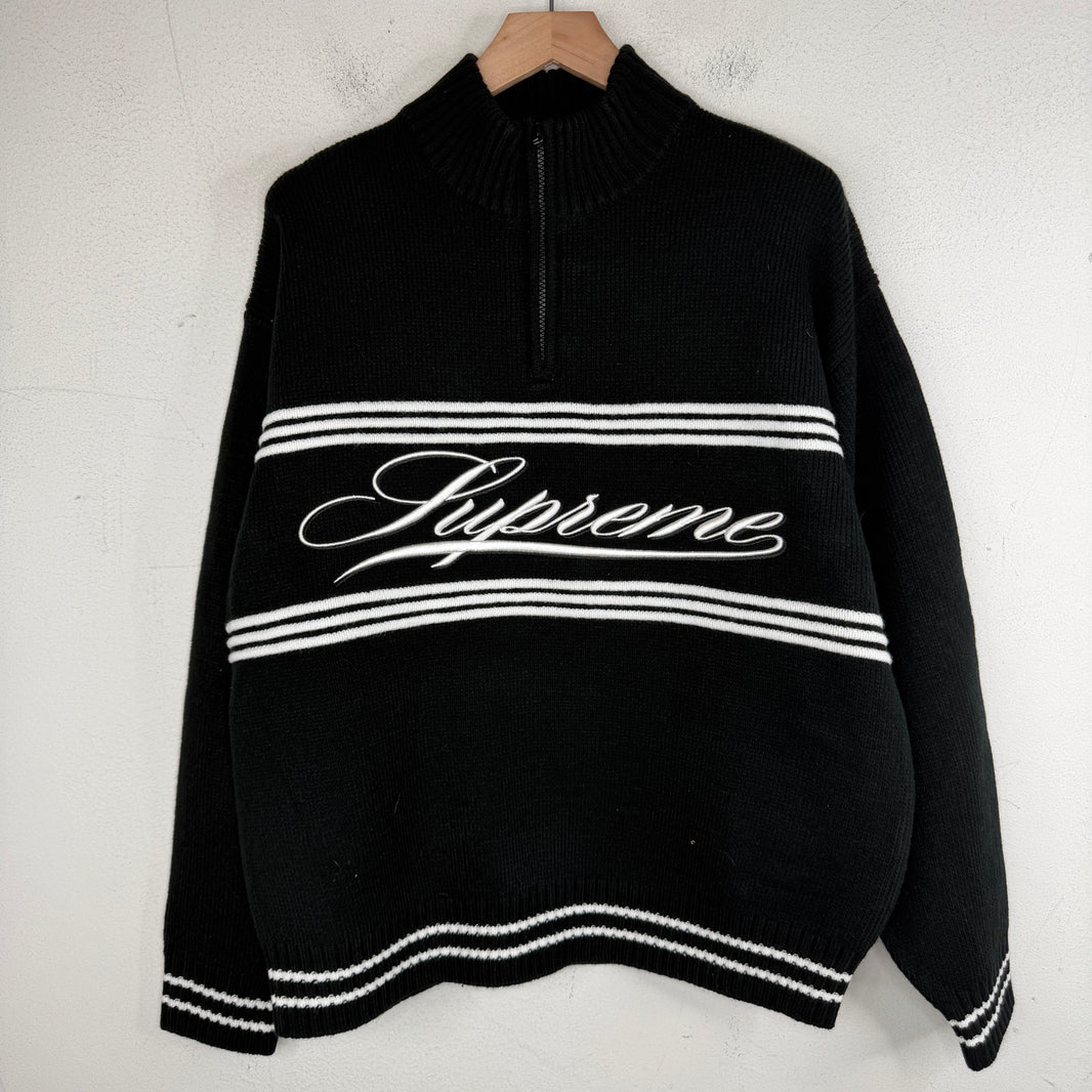 Supreme Cursive Embroidered 1/4 Zip Knit Sweater