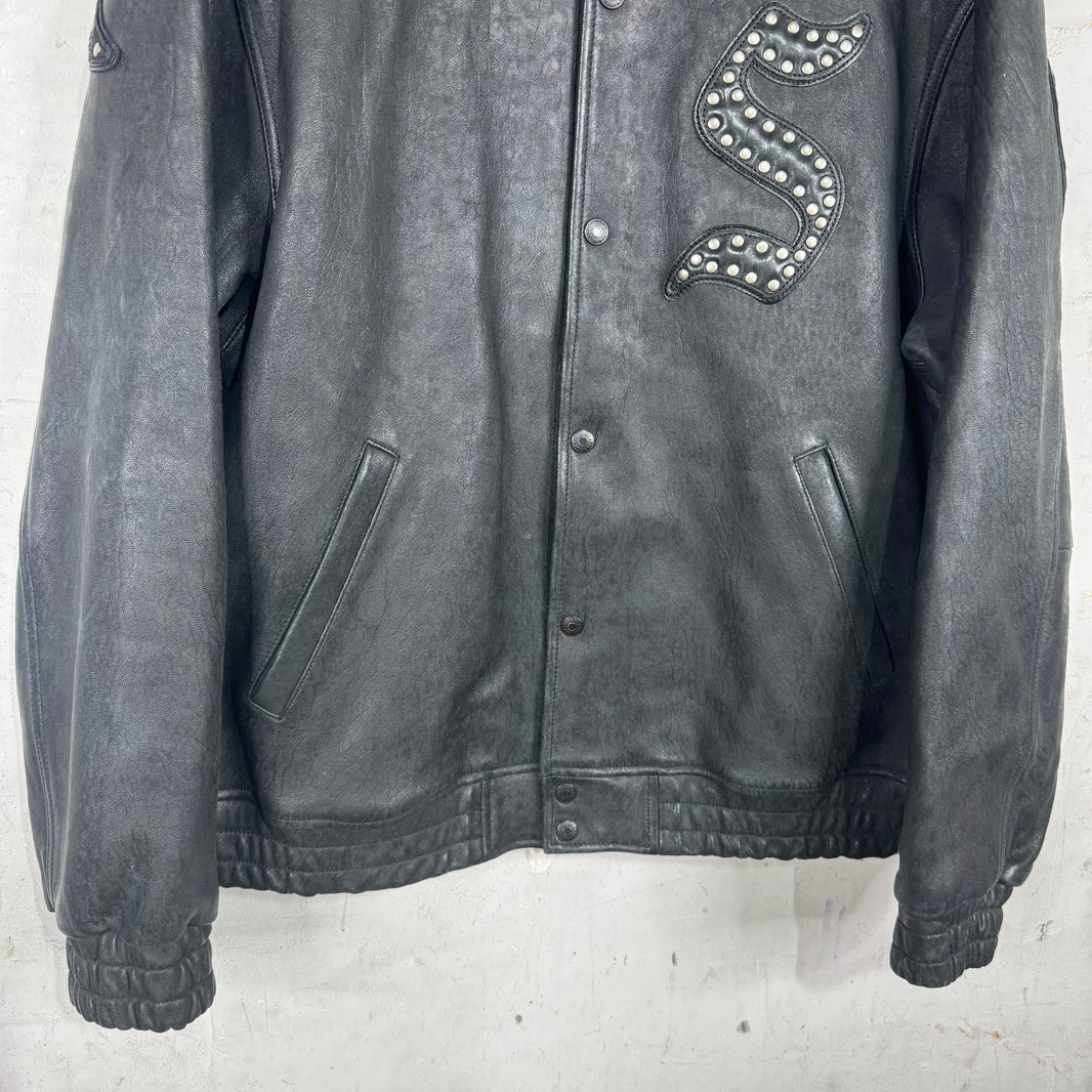 Supreme Pebbled Leather Studded Logo Jacket
