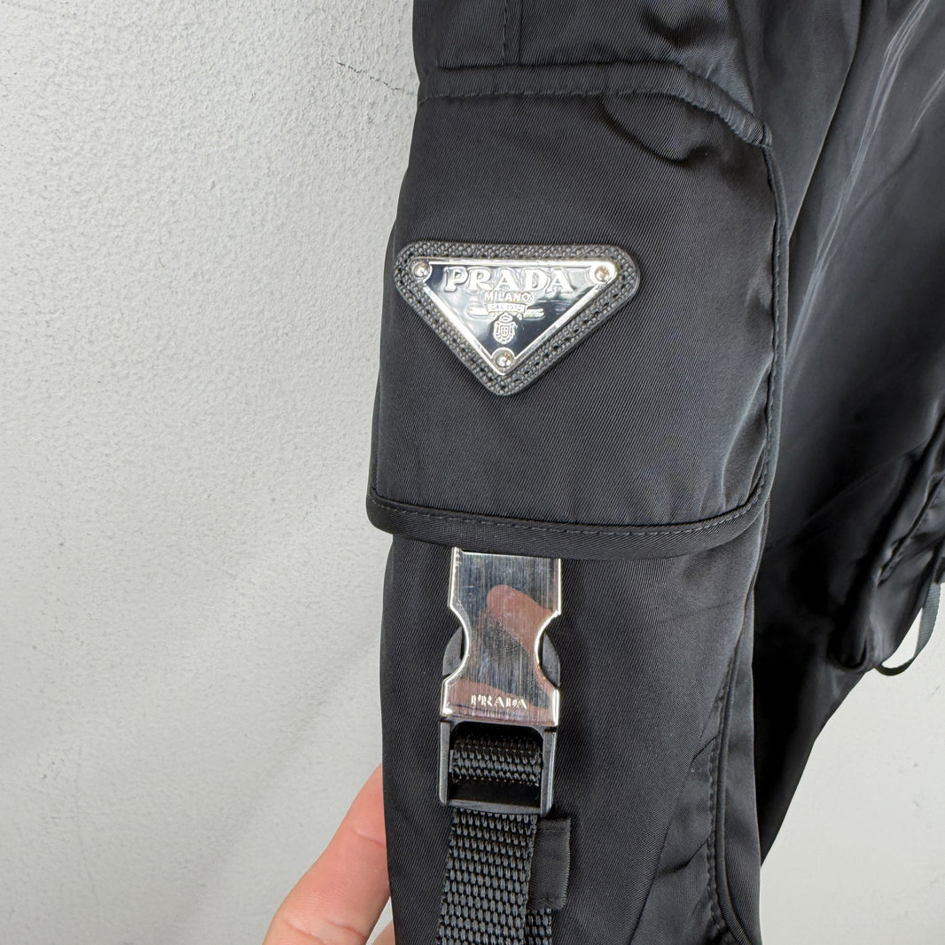 Prada Badge Buckle Nylon Cargo Pants