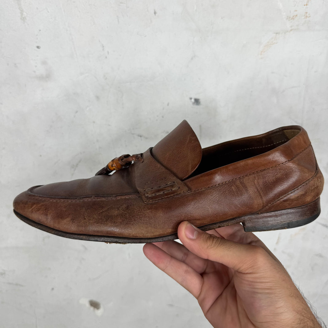 Gucci Brown Bamboo Tassled Loafers