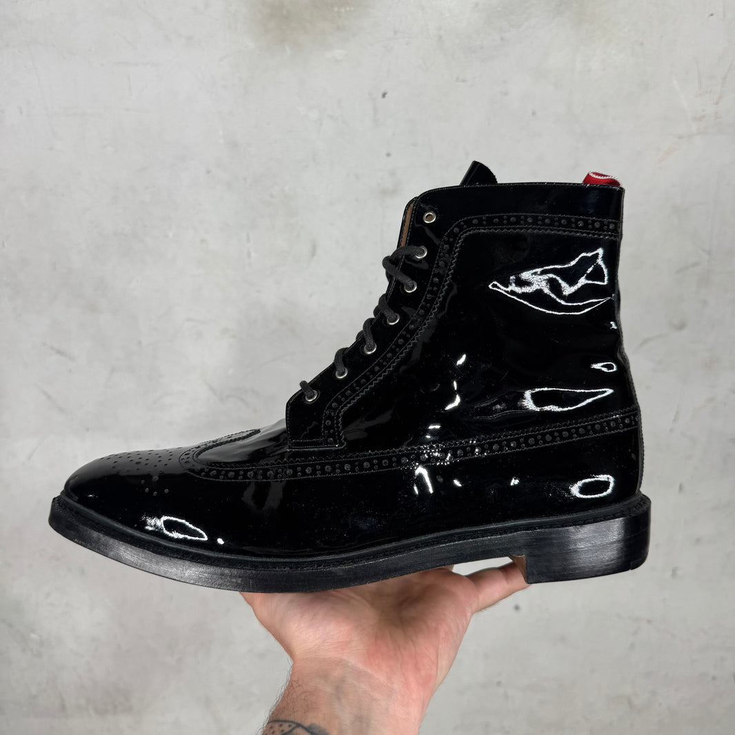 Thom Browne Patent Leather Wing-Tip Lace Up Boots
