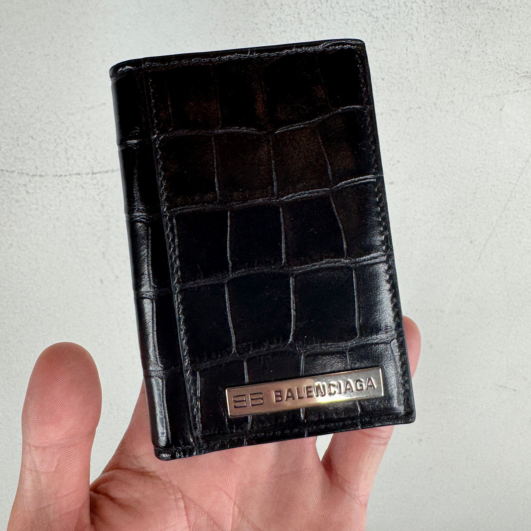Balenciaga Snap Fold Metal Plaque Croc Wallet