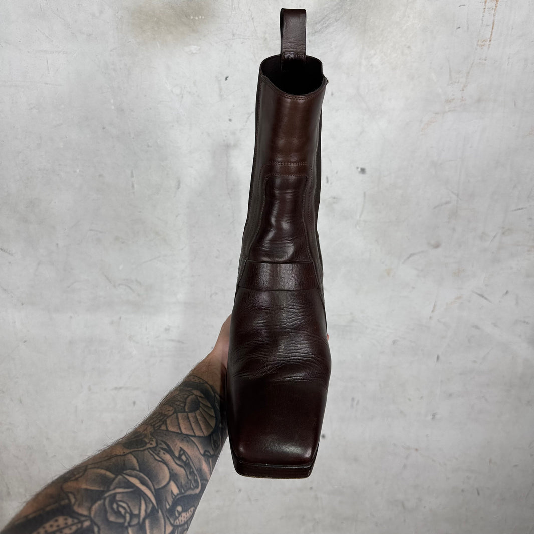 Rick Owens Square Toe Heeled Chelsea Boot