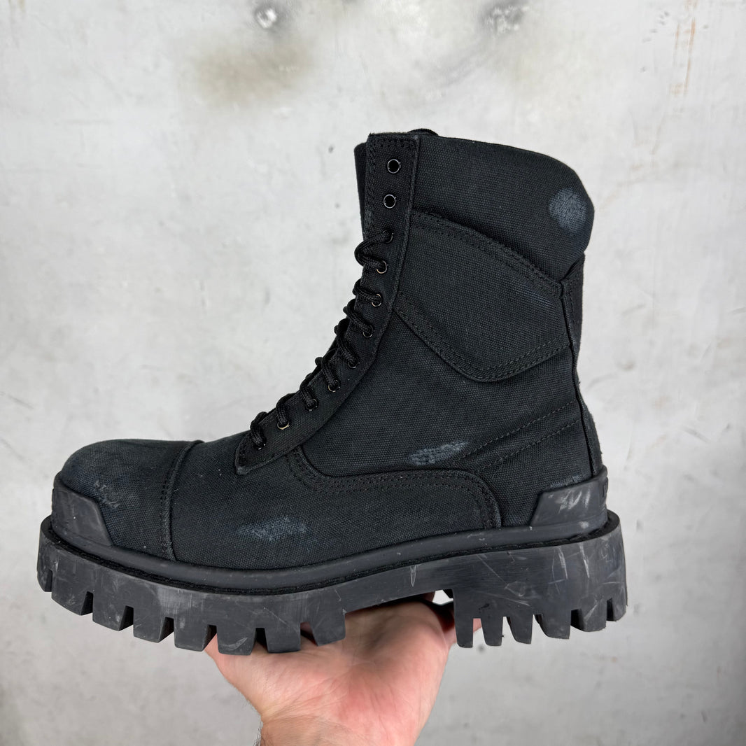 Balenciaga Canvas Ditressed Strike Boots