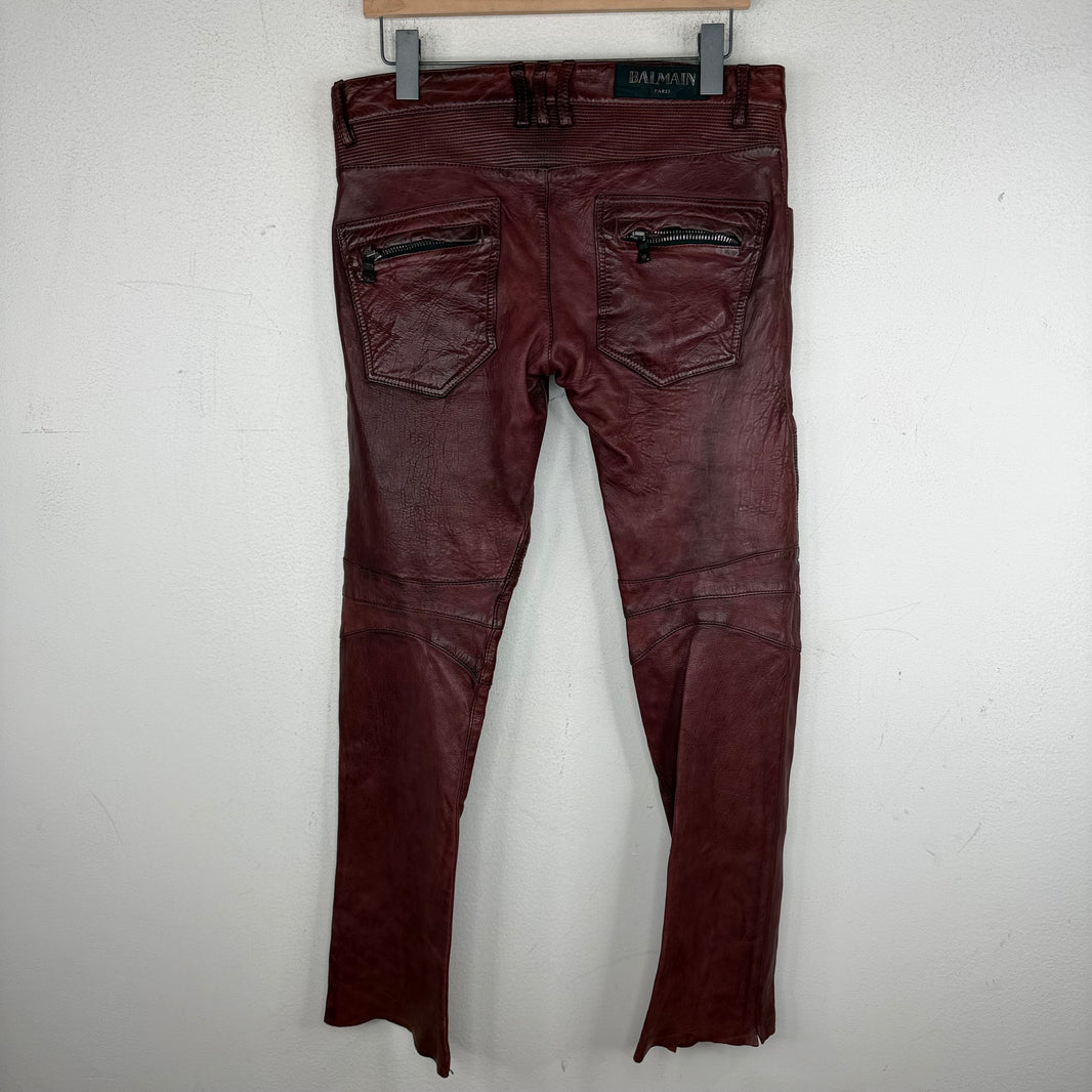 Balmain Rust Leather BIker Trousers