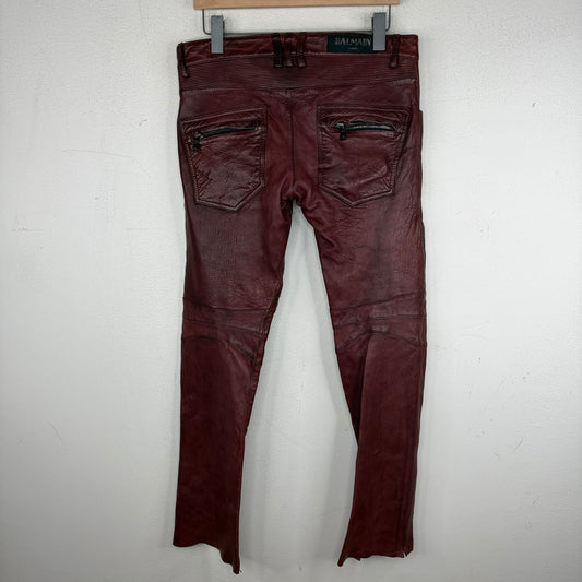 Balmain Rust Leather BIker Trousers