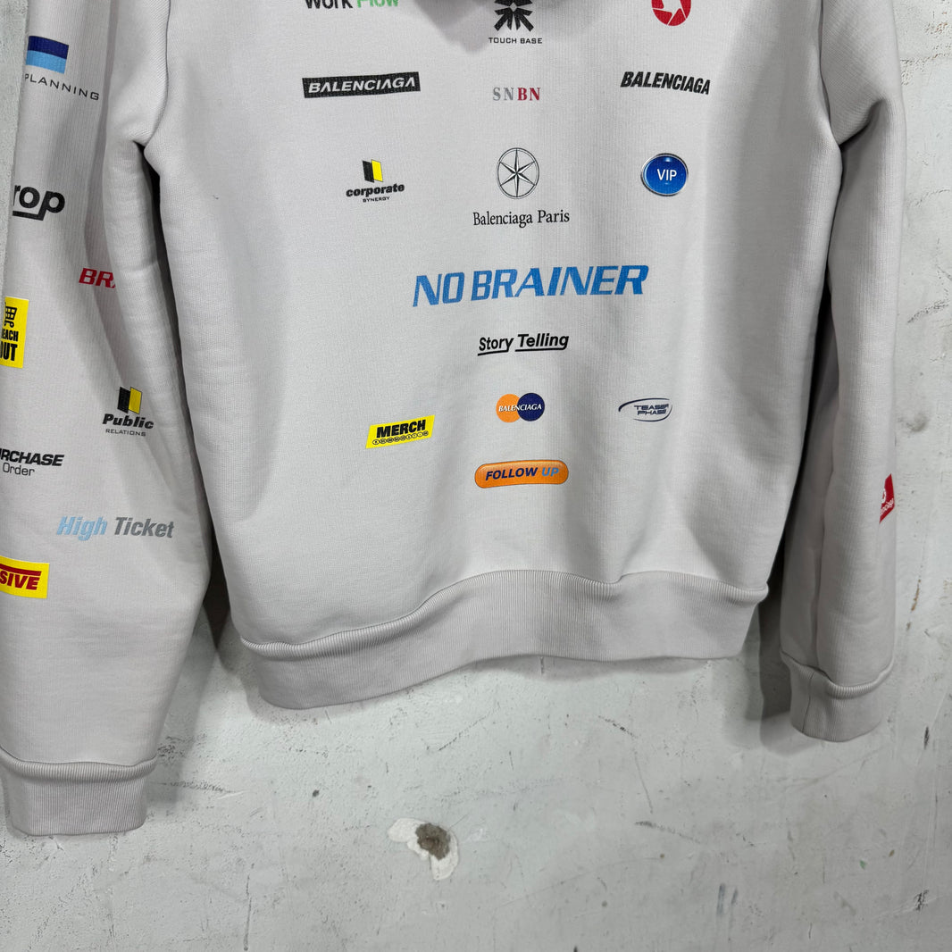 Balenciaga Multi Logo Shrunken Zip Hoodie