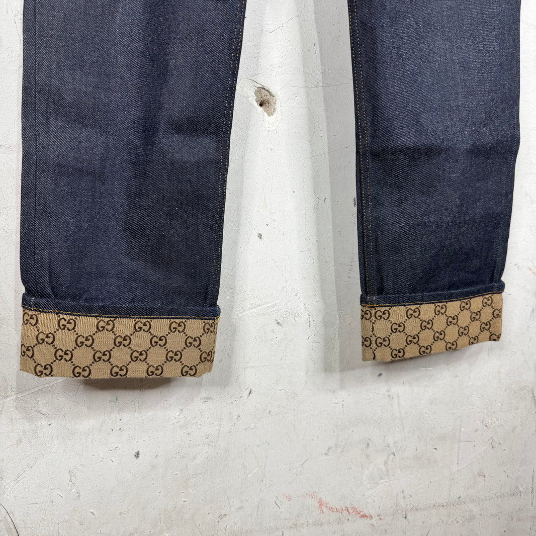 Gucci Monogram Cuffed Raw Jeans