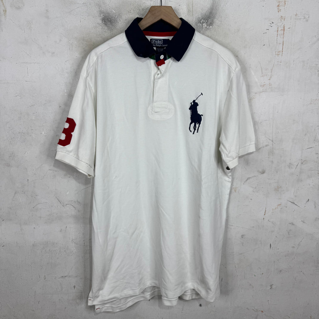 Ralph Lauren White/Navy Green Under Collar Pony Polo