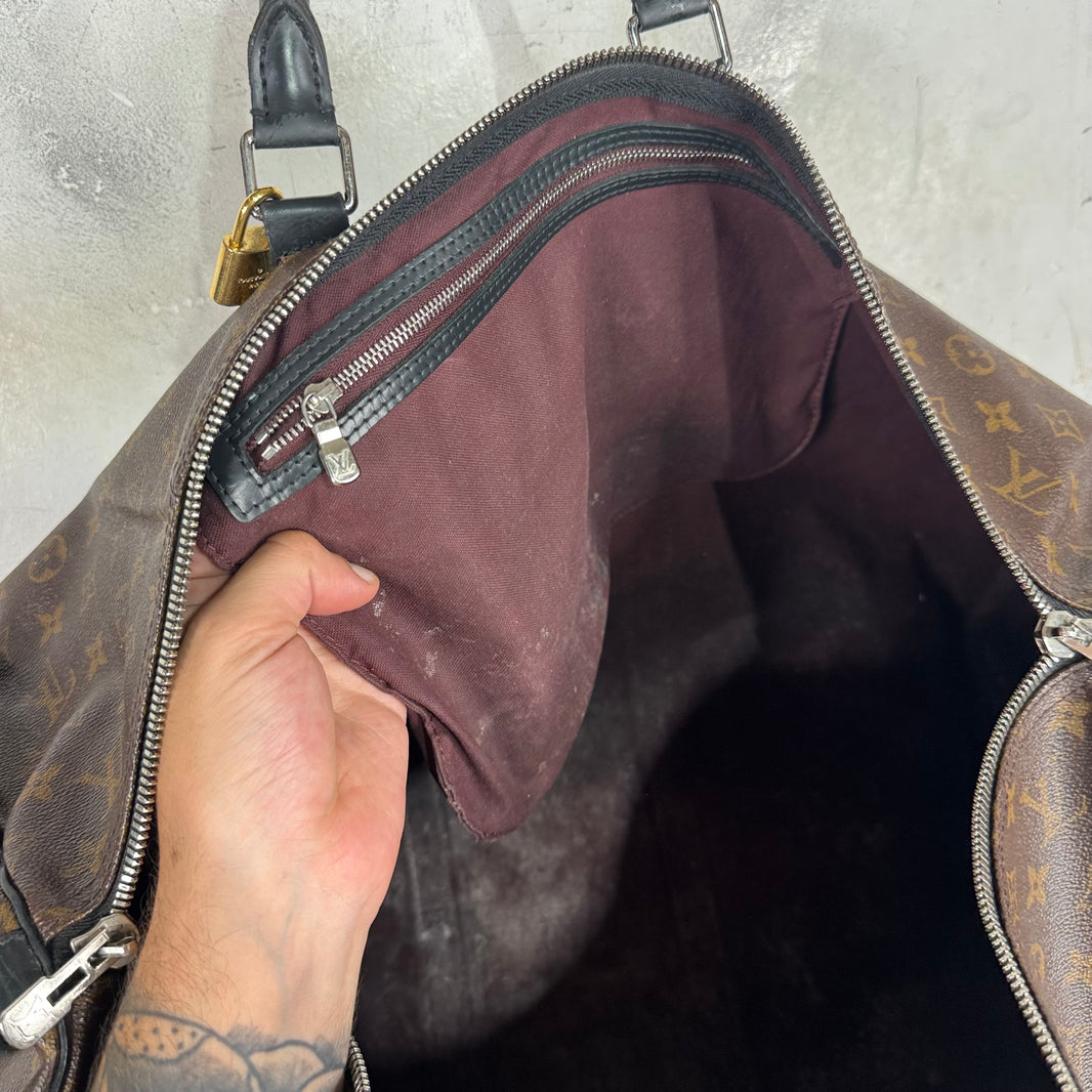 Louis Vuitton Brown Monogram Black Trim Keepal 55