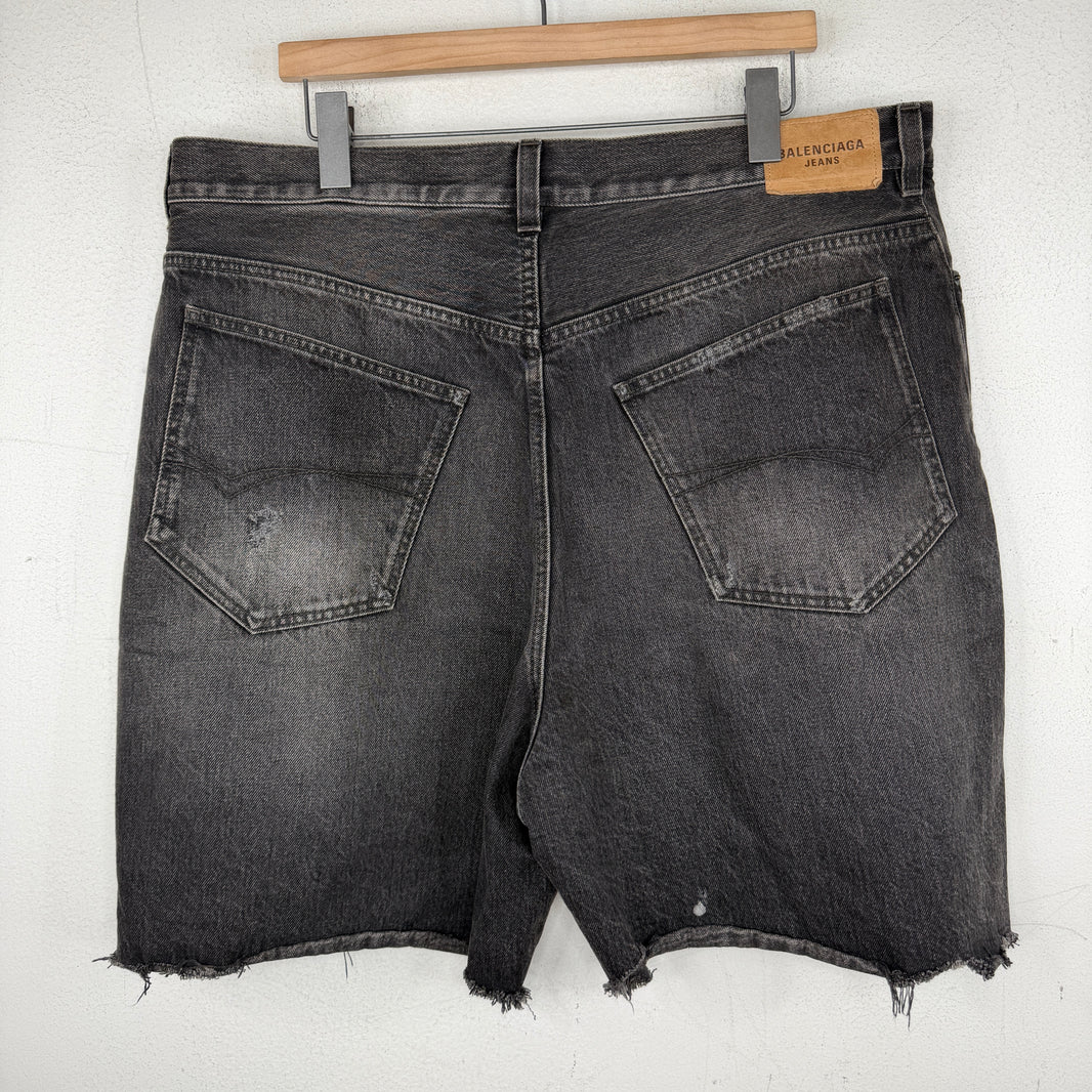Balenciaga Black Washed Denim Shorts