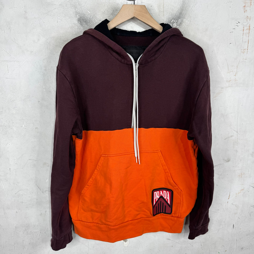 Prada Color-Blocked Rubber Badge Half Zip Hoodie