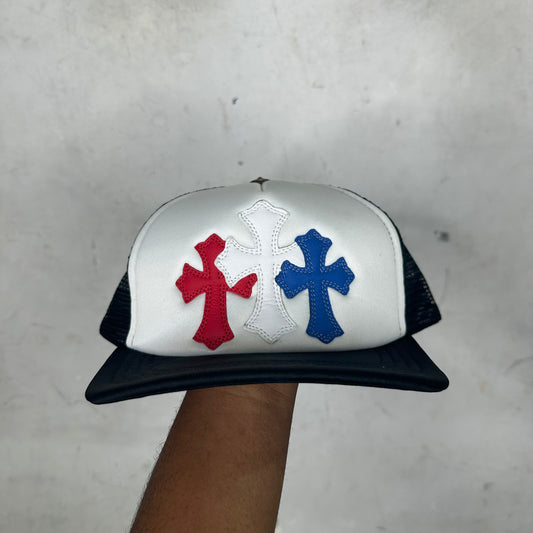 Chrome Hearts Triple Cross Red White Blue Trucker