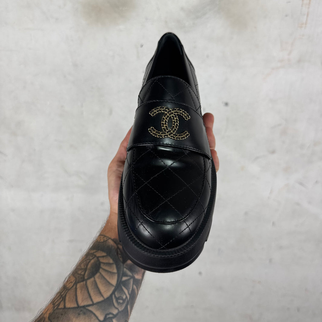 Chanel Quilted Logo Loafers