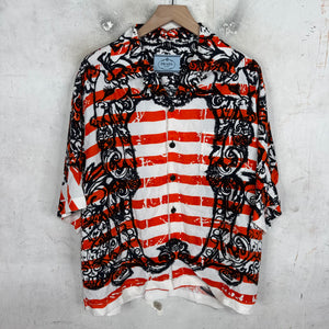 Prada Orange Abstract Silk Buttoned S/S Shirt