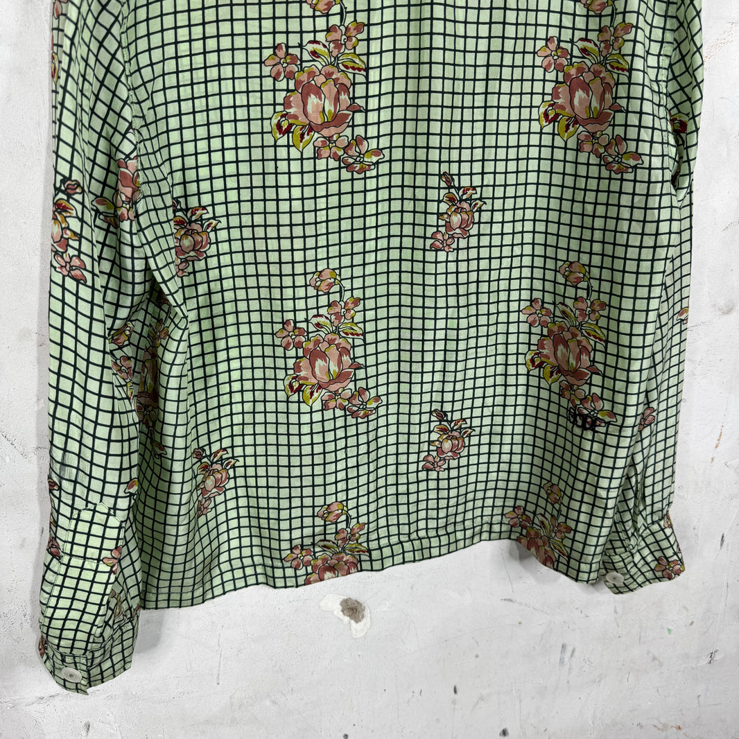 Bode Teal Grid Floral LS Button Up