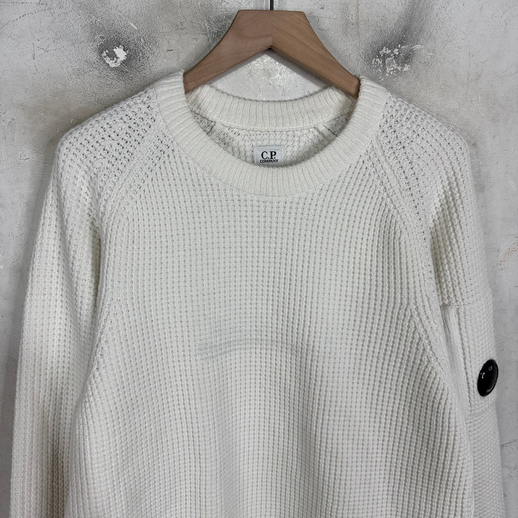 CP Company White Waffle Knitted Sweater